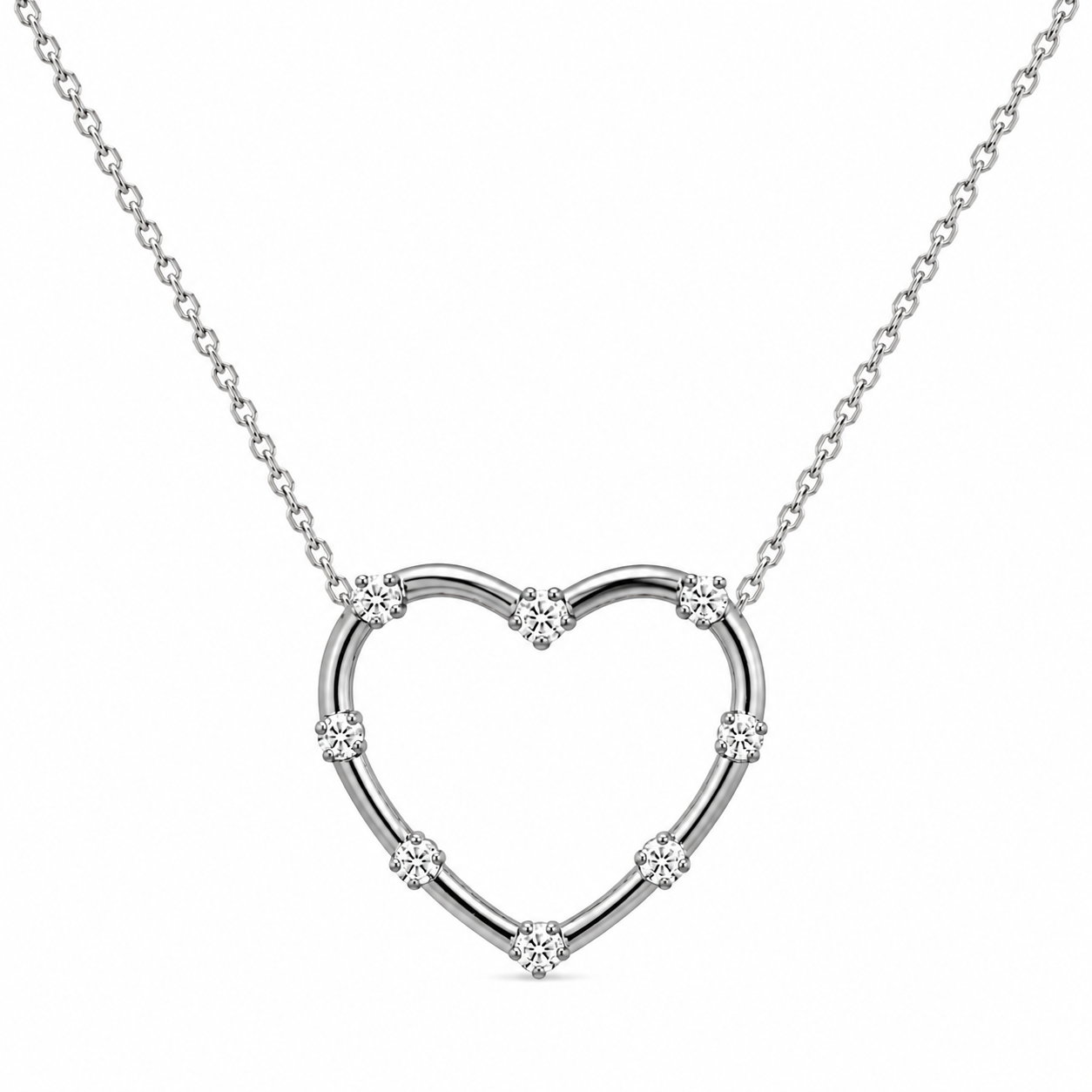 Gold & 8 Station Diamond Open Heart Necklace
