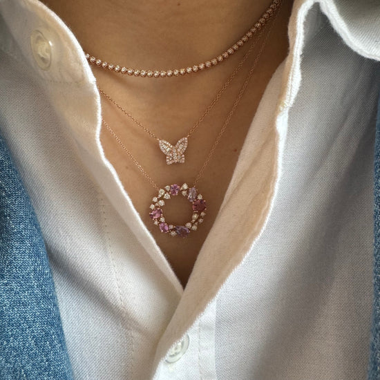 Pink Precious Stones Circle Necklace