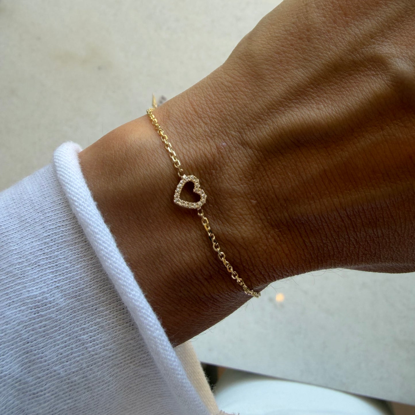 Tiny Pave Diamond Open Heart Bracelet