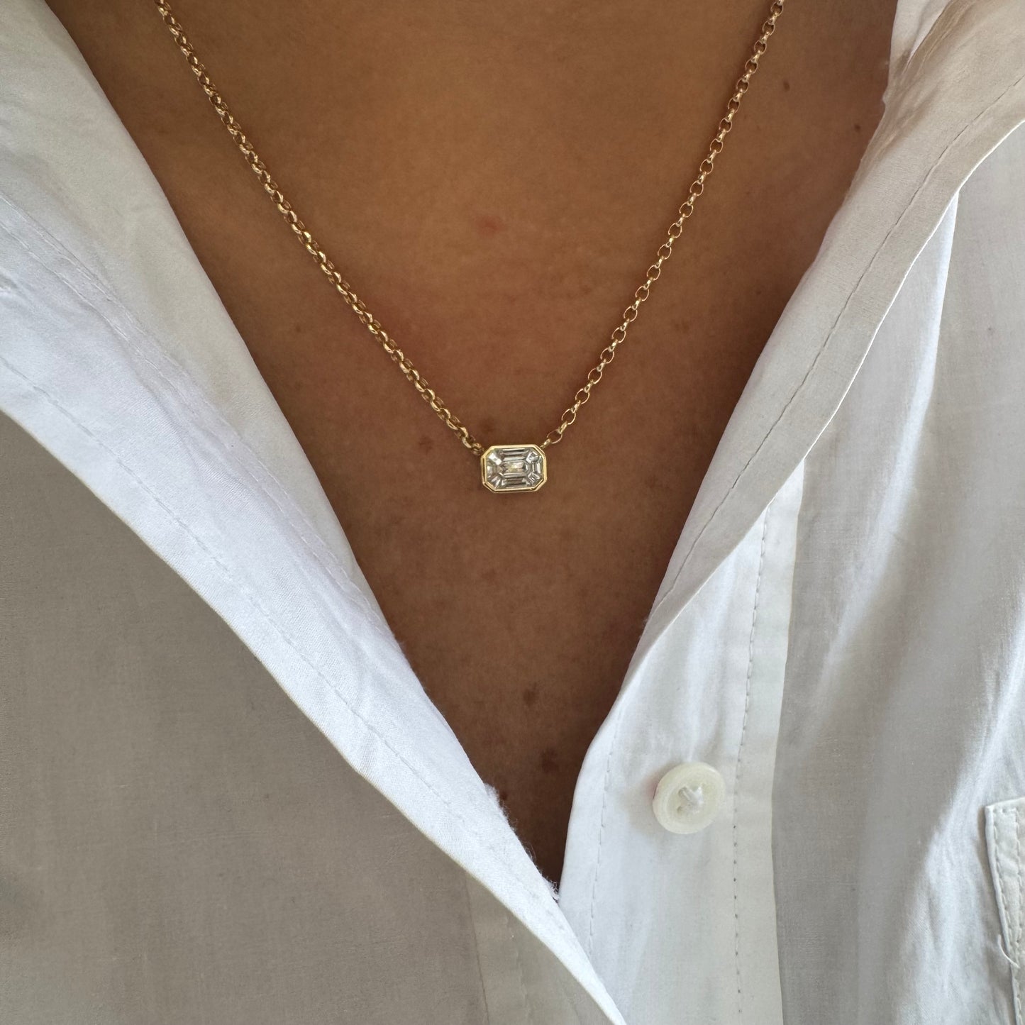 Bezel Baguette Emerald Diamonds on Oversize Cable Chain Necklace