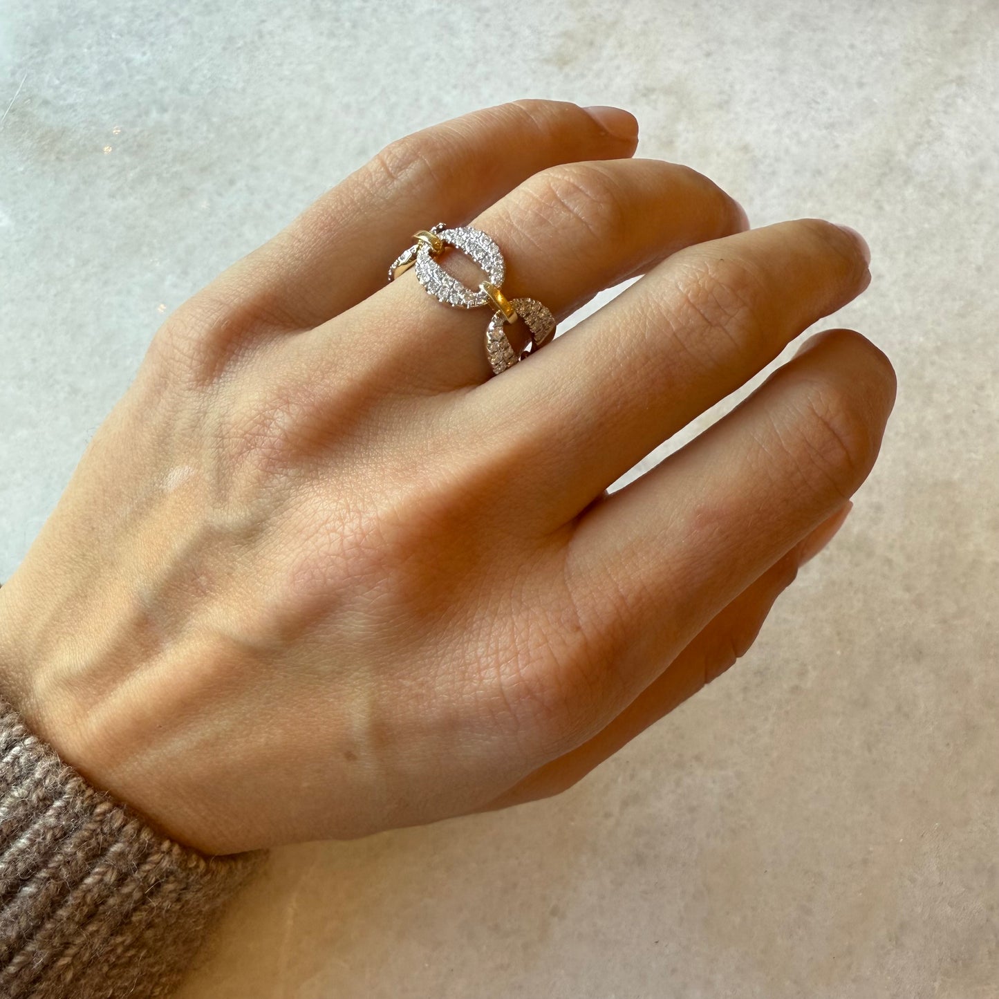 Large Pave Diamond Link Ring