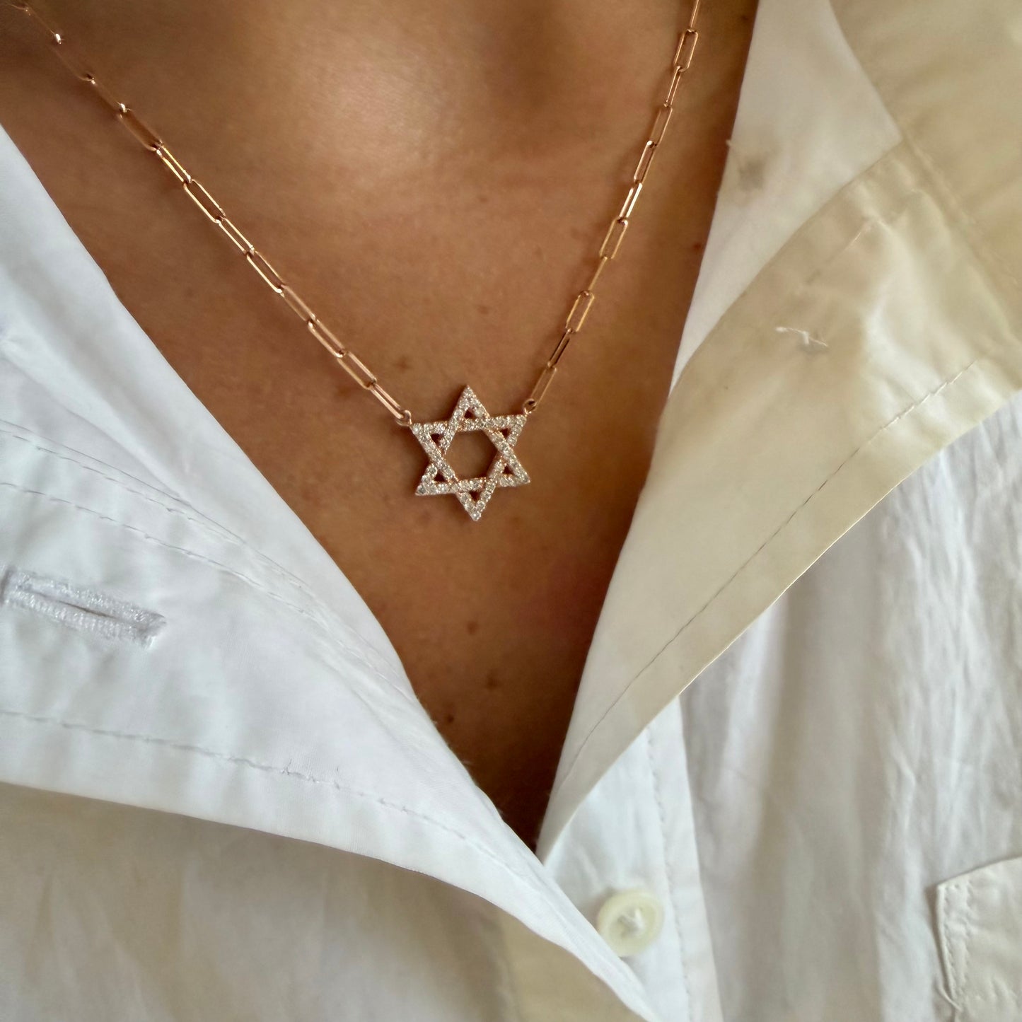 Large Diamond Magen David On Baby Rectangle Necklace