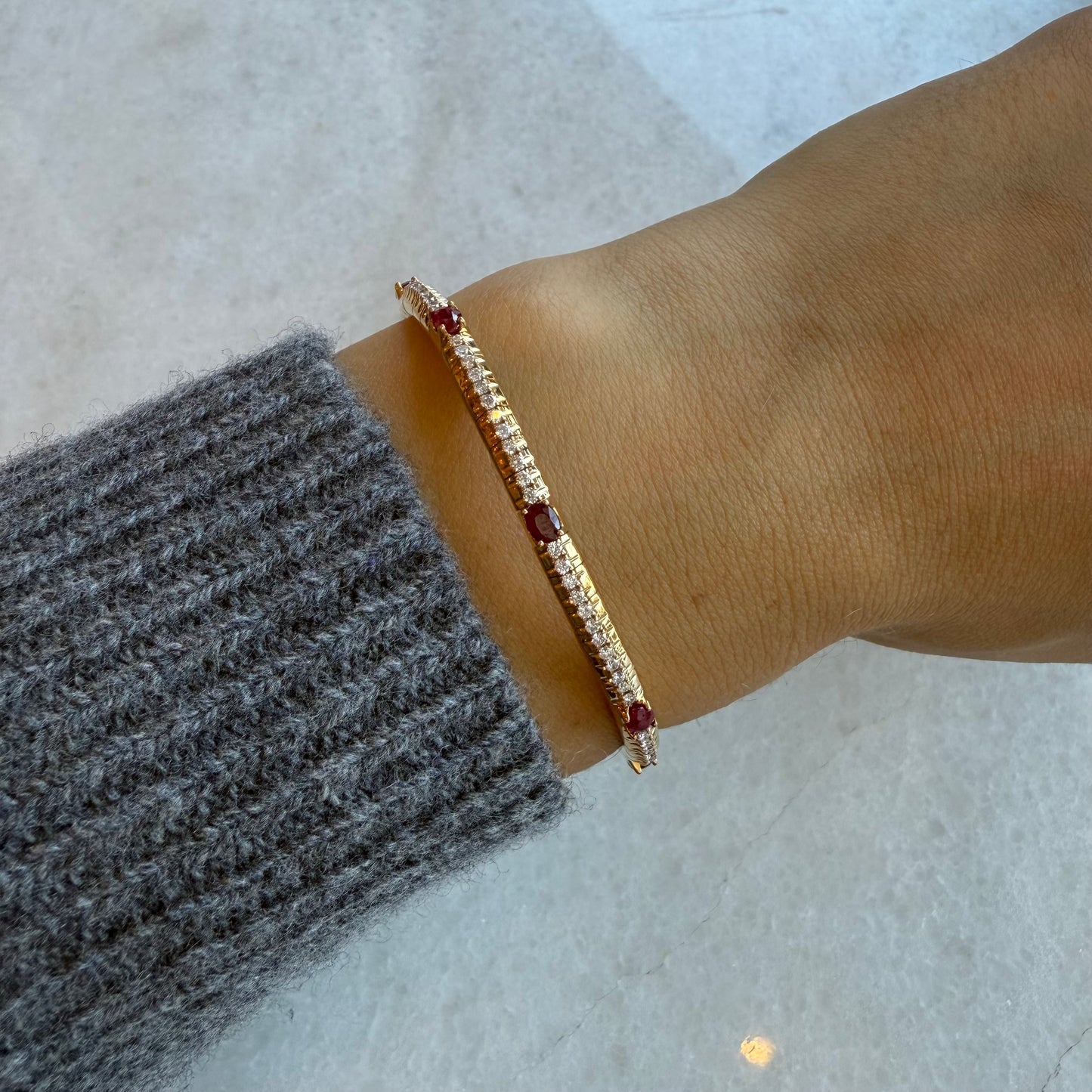 Gold & Diamond Stretch Bracelet With 8 Station Colored Stones