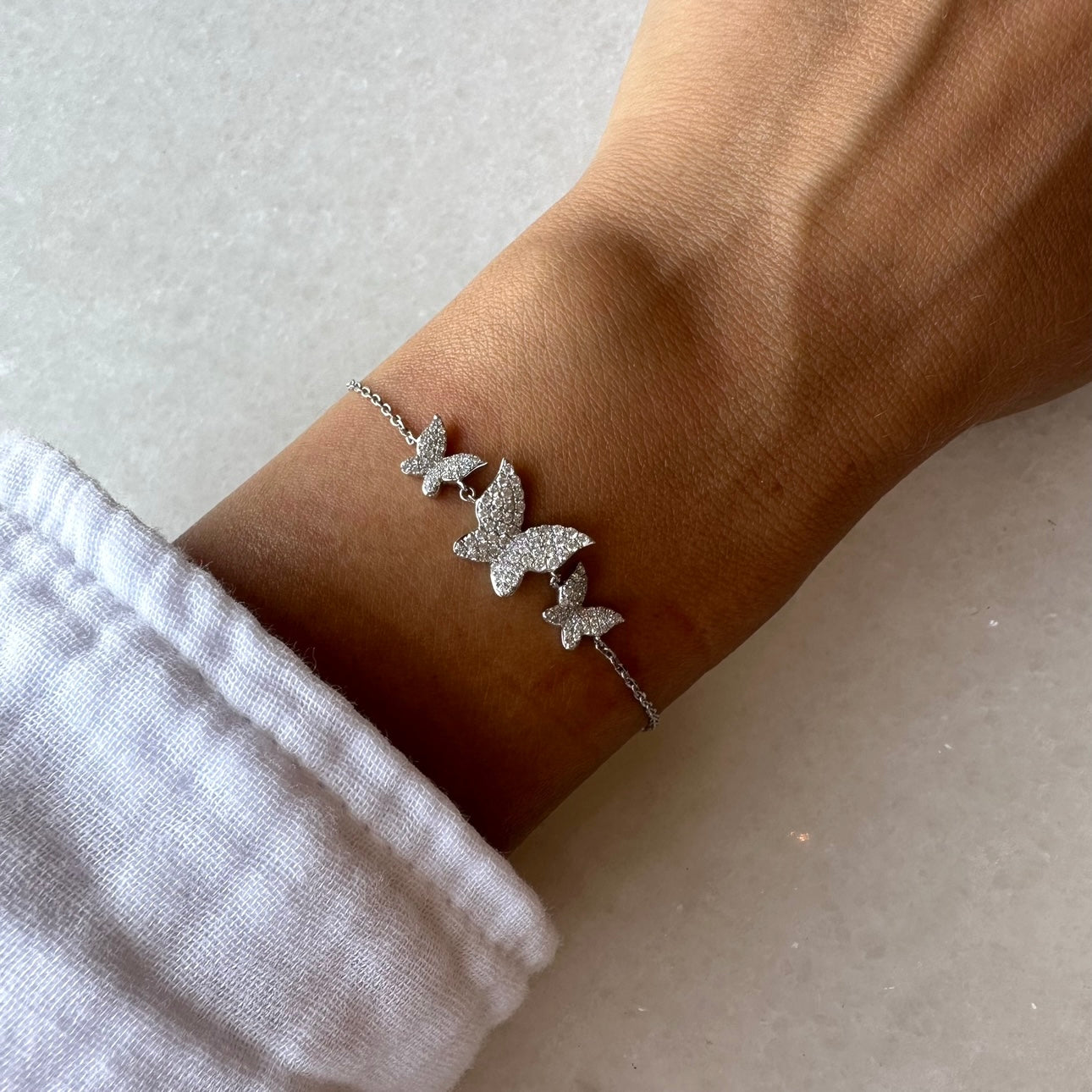 3 Diamond Butterflies on Chain Bracelet