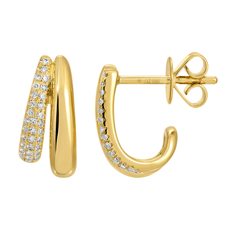 Half Gold & Half Pave Diamond 2 Line Cage Earrings