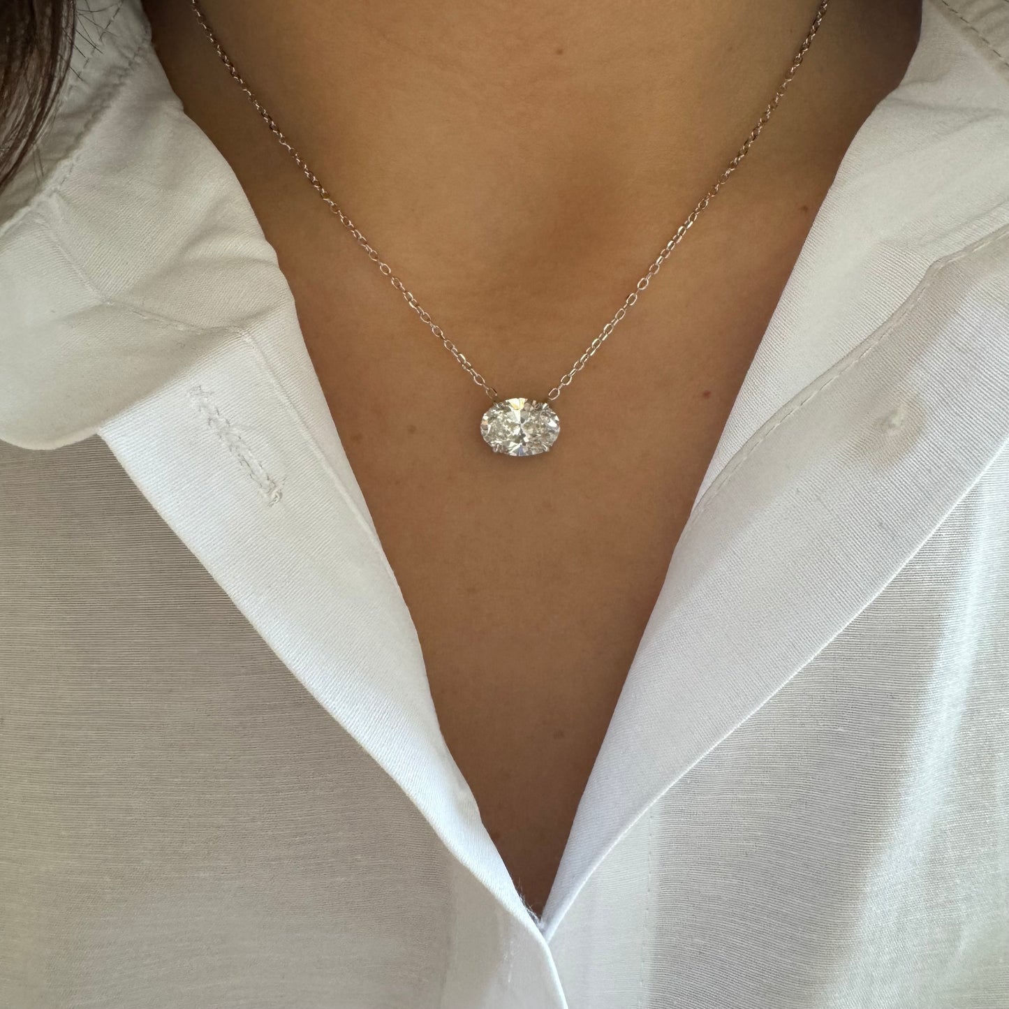 Oval Lab Grown Diamond Solitaire on Chain Necklace