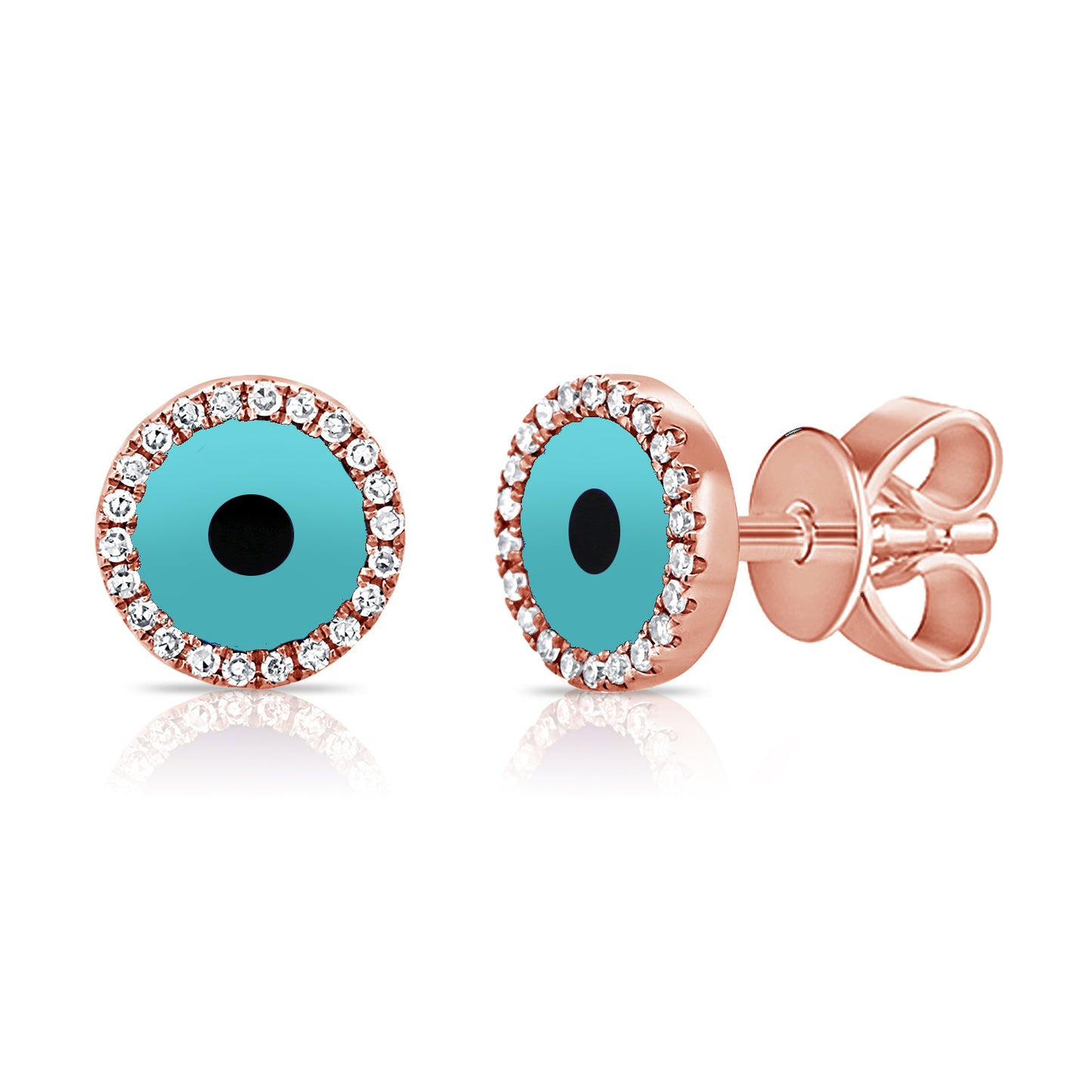 Turquoise & Diamond Halo Round Eye Earrings