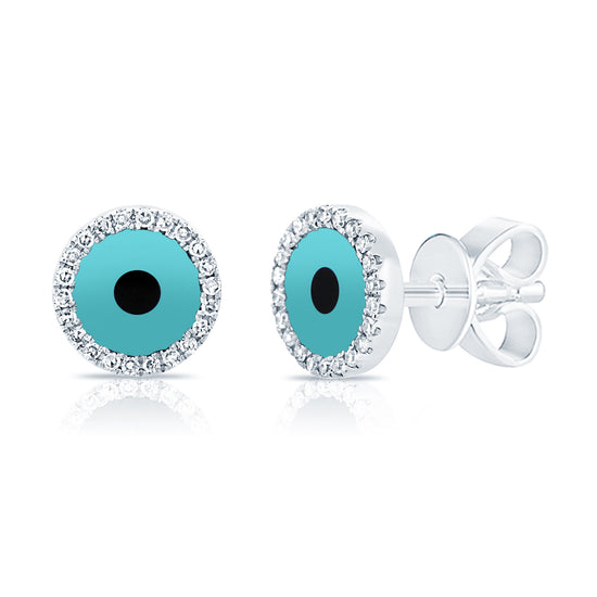 Turquoise & Diamond Halo Round Eye Earrings