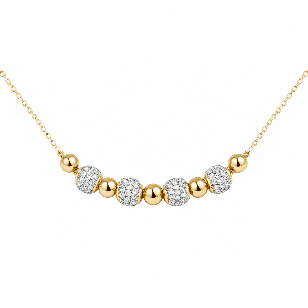 Sliding Diamond & Gold Balls Necklace