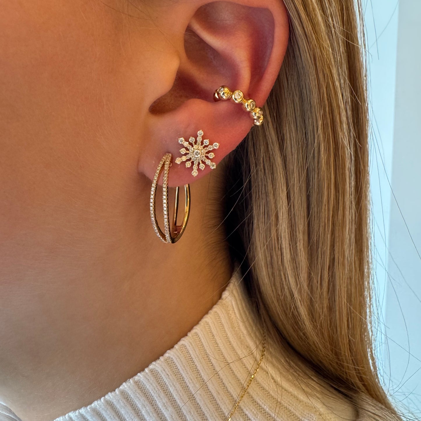 Two Line Pave Diamond Hoops