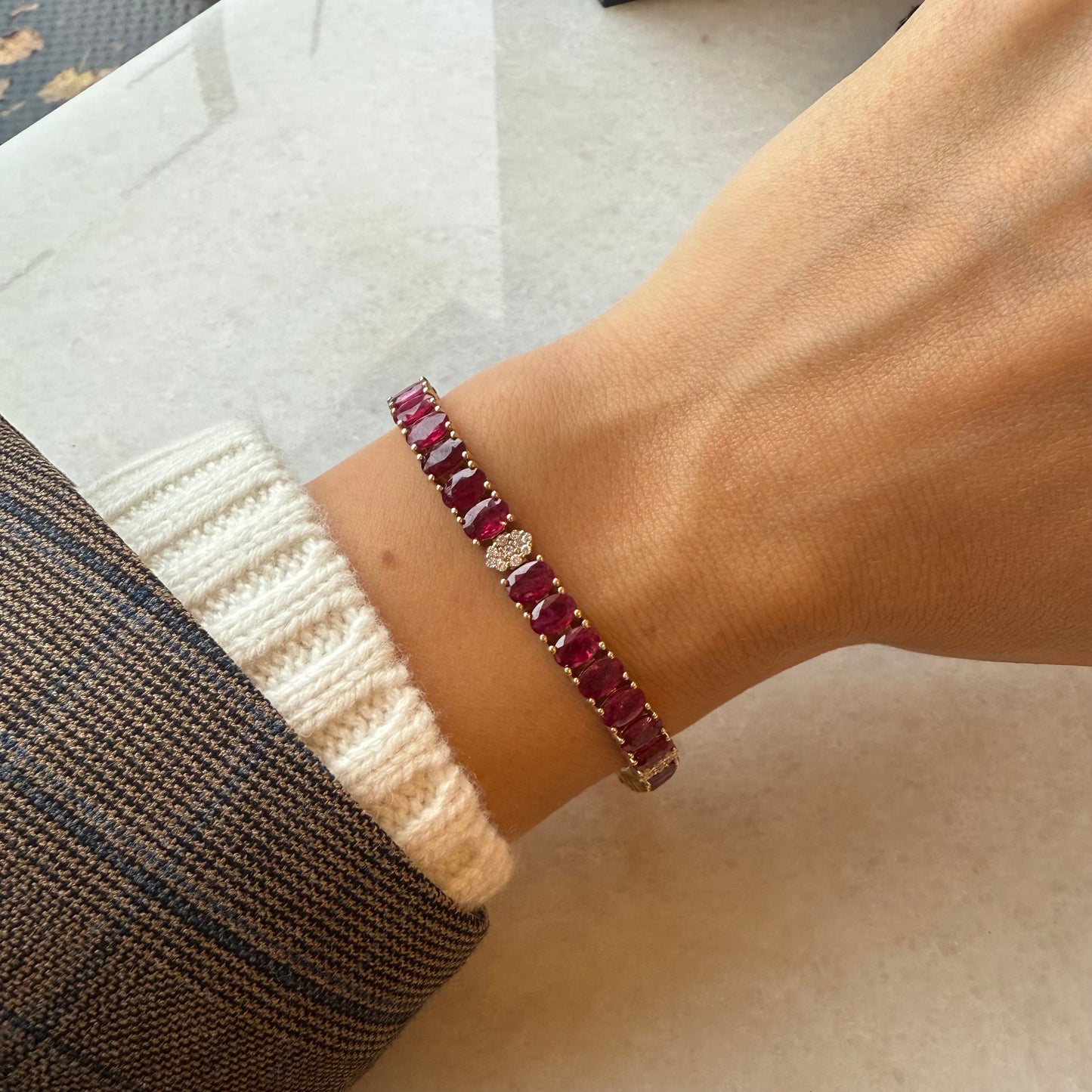 XL Oval Ruby & 5 Station Diamond Tennis Bracelet