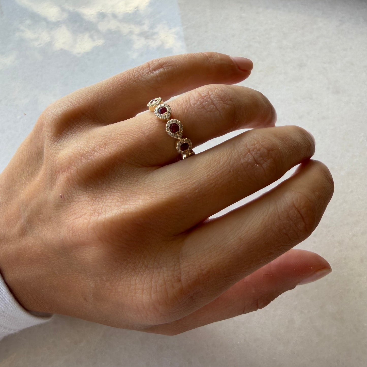 Pave Diamond & Round Colored Stone Ring