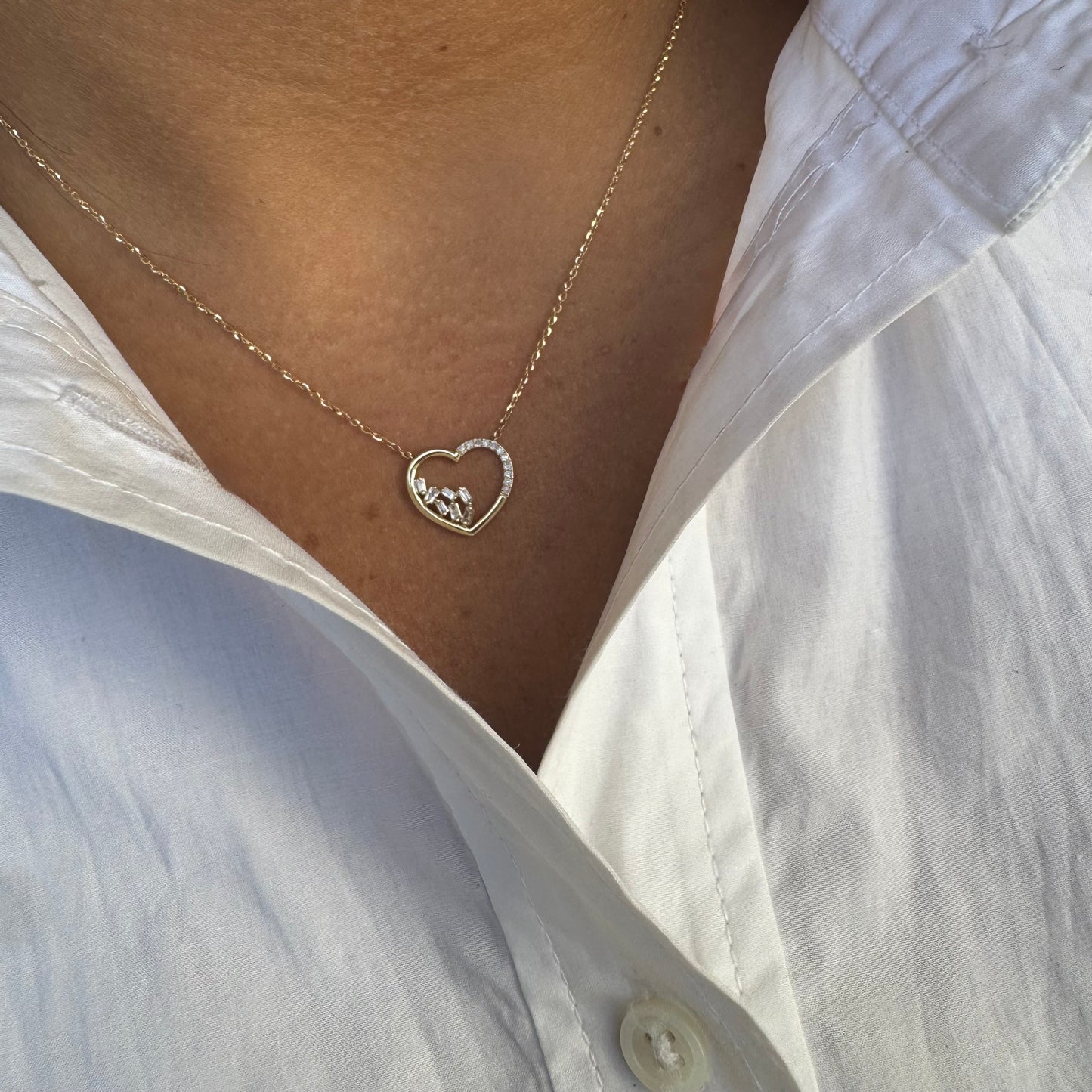 Open Diamond Heart & Scattered Diamond Necklace