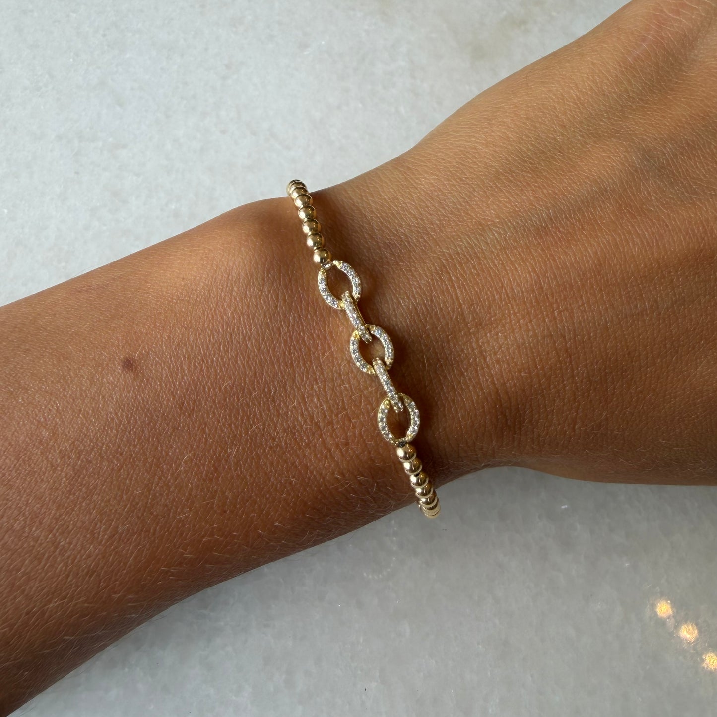 3 mm Stretch Ball Bracelet W Crystal Links