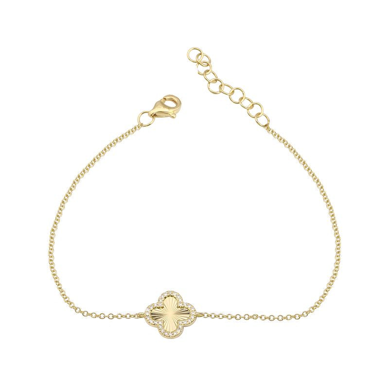 Mini Fluted Gold & Diamond Clover Bracelet