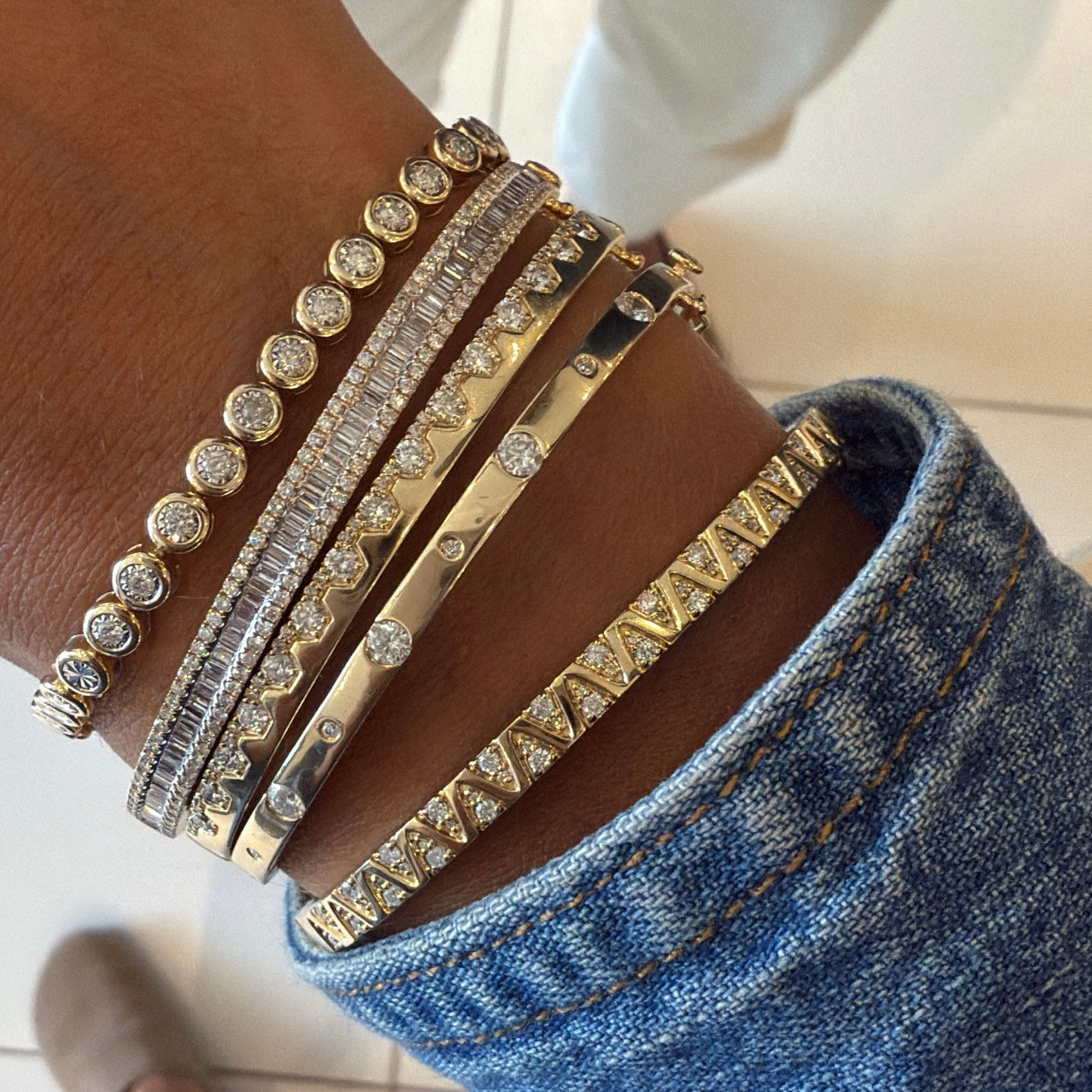 Gold & Diamond Triangle Bangle