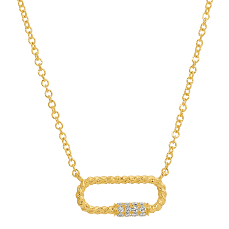 Mini Textured Gold & Diamond Pave Carabiner Necklace