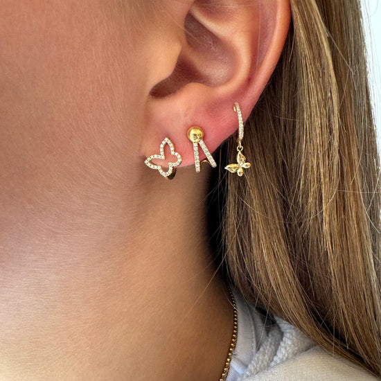 2 Line Diamond Cage Earrings on Gold Ball Post