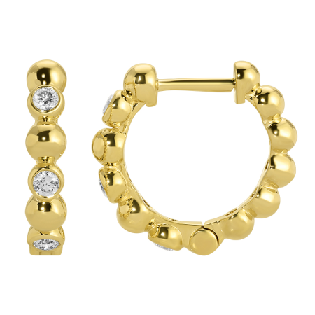 Gold & Bezel Diamond Ball Huggie Earrings