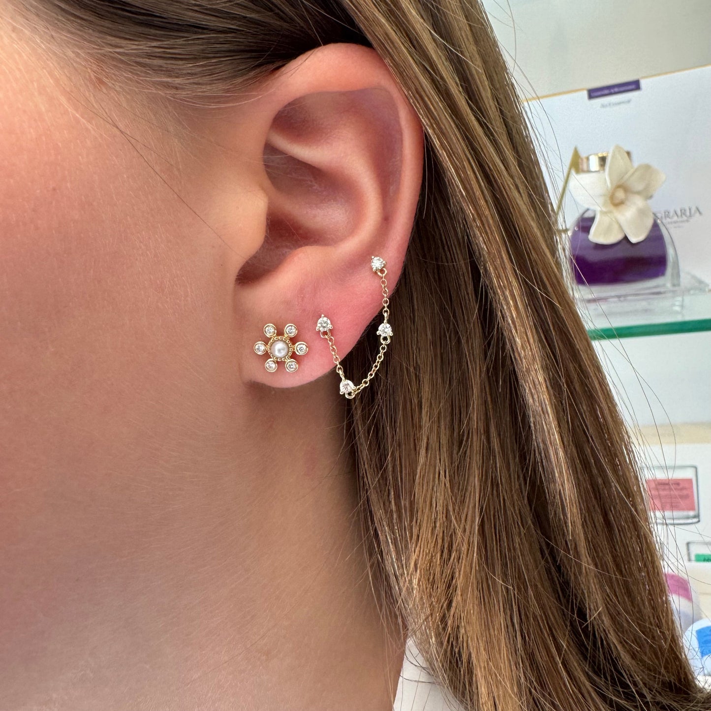 Diamond by the Yard Chain Earrings For Double Pierce - Sold as Single