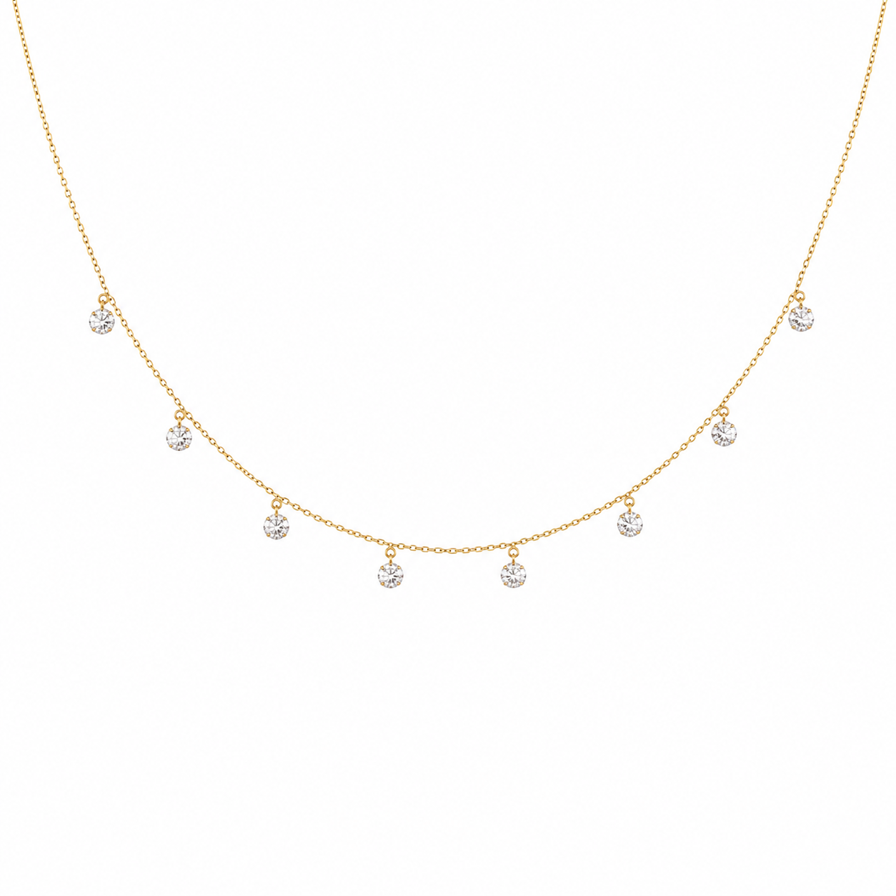 Tiny Ball Chain  W  Floating Lab Diamonds Necklace
