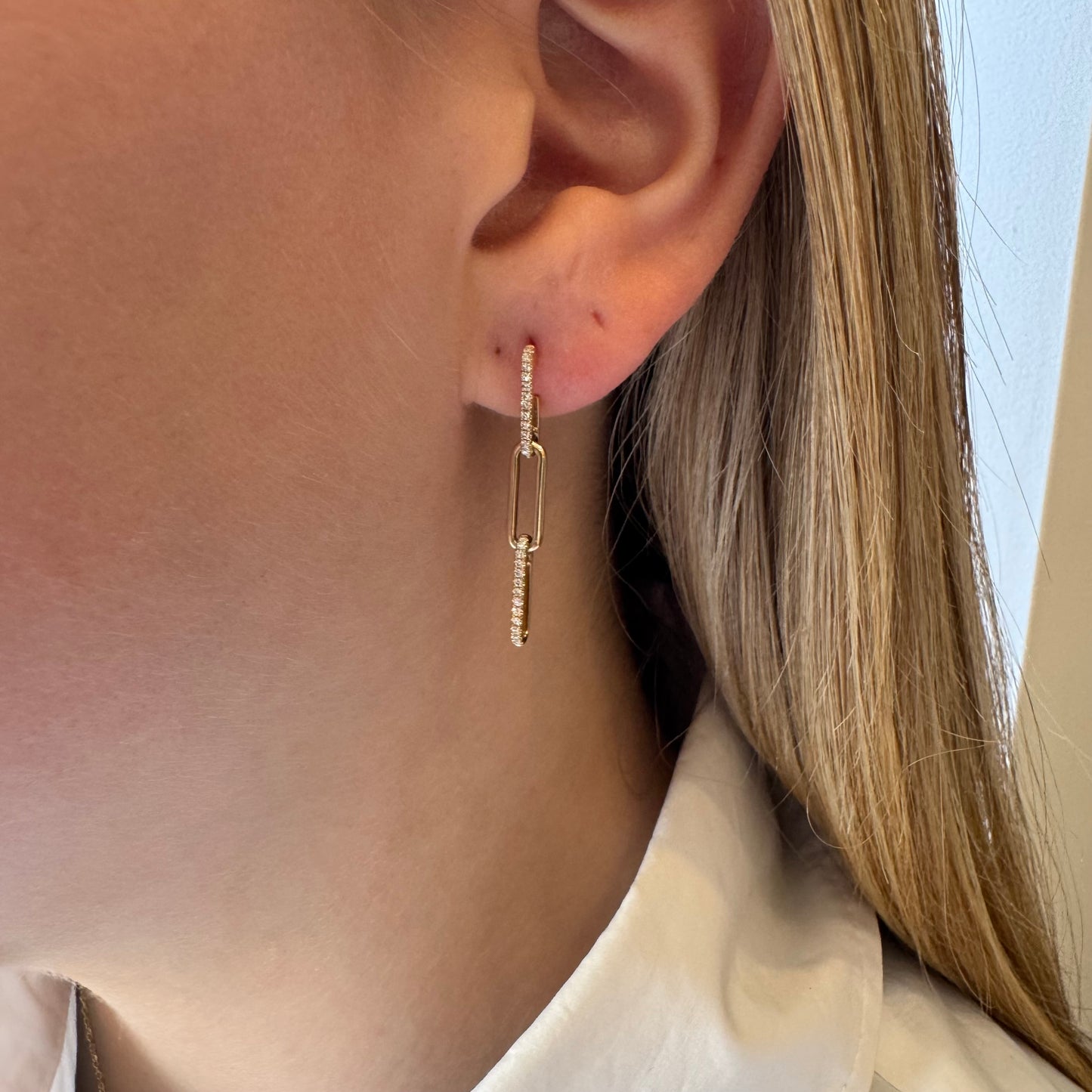 Diamond & Gold Paperclip Earrings