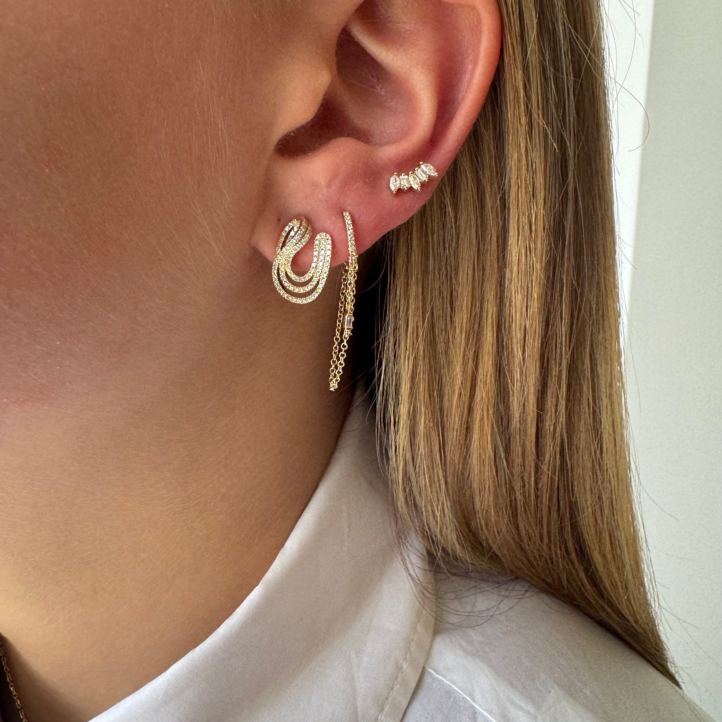 Interlocking Pave Diamond Loop Earrings