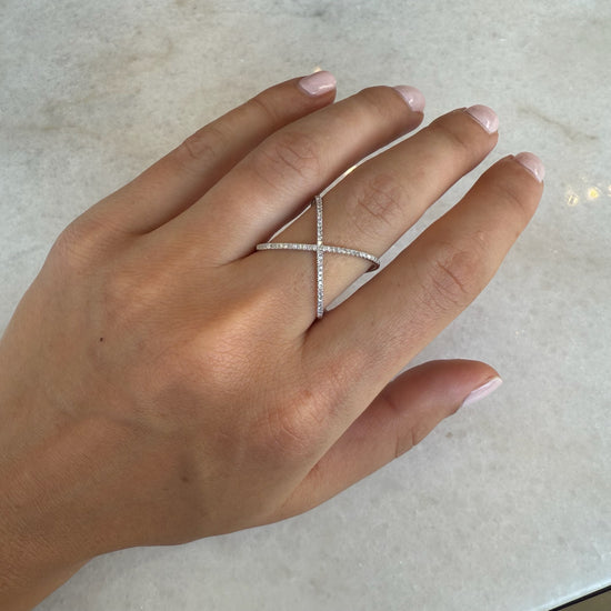 Elongated Diamond Criss Cross Ring