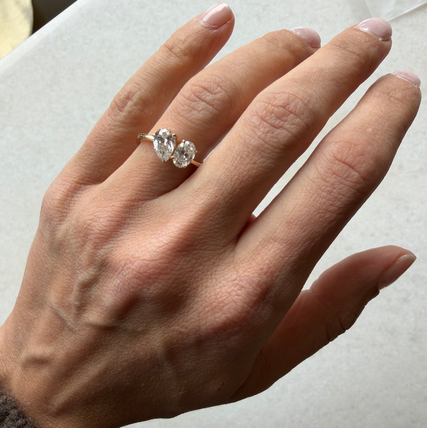 Two Stone Lab Diamond Oval & Pear Ring