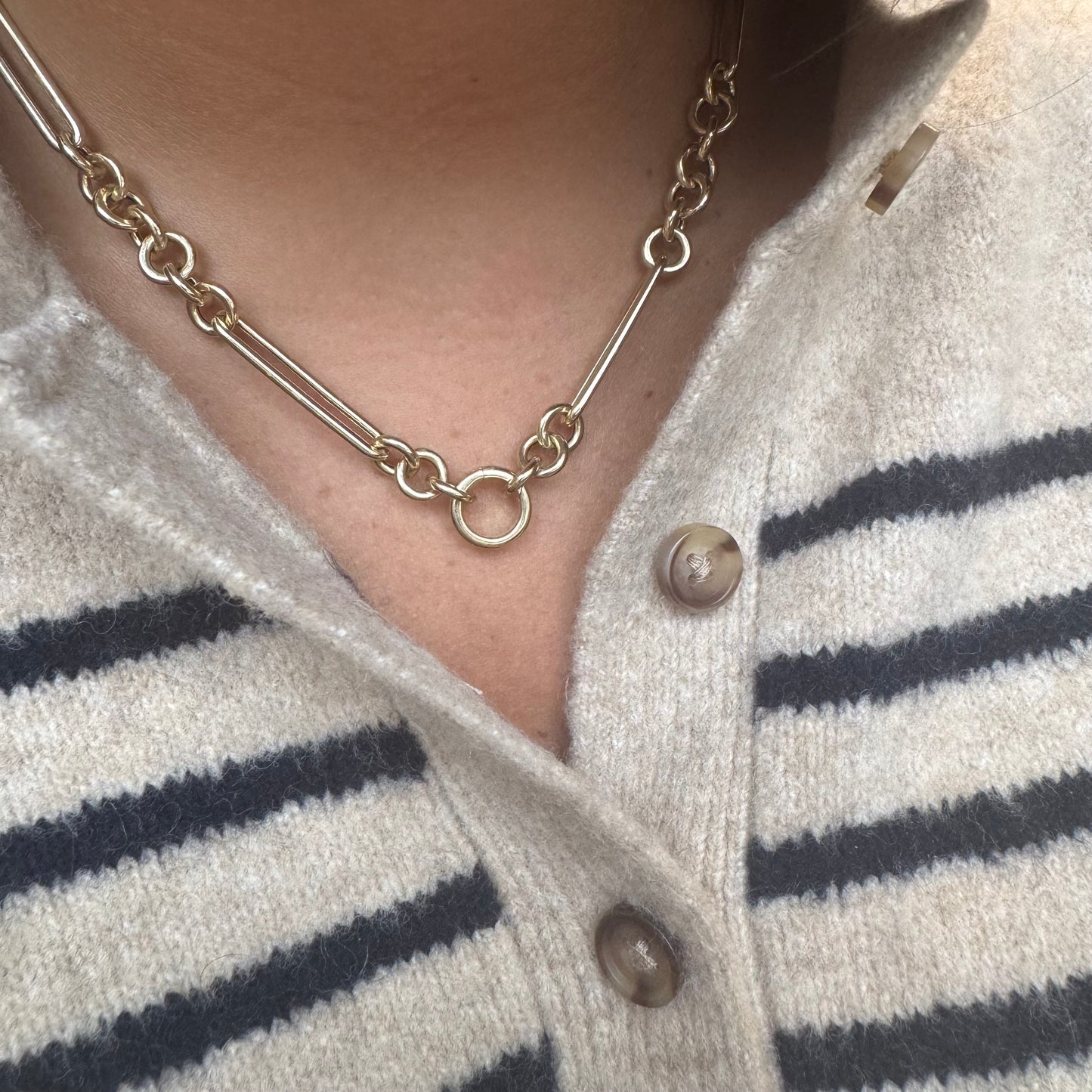 Large Mixed Link W Gold Clasp Necklace