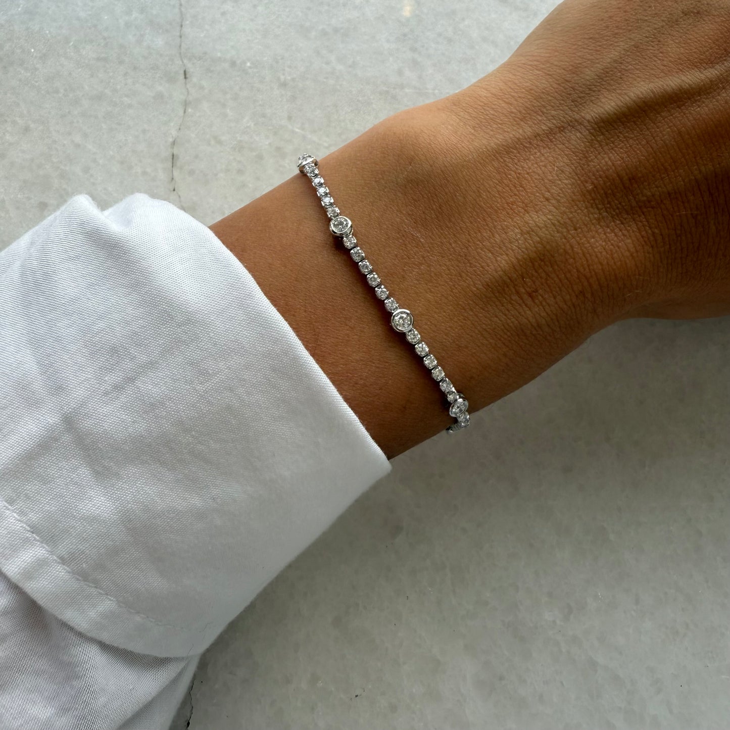 Lab Diamond Tennis Bracelet W/ 6 Station Bezel Diamonds