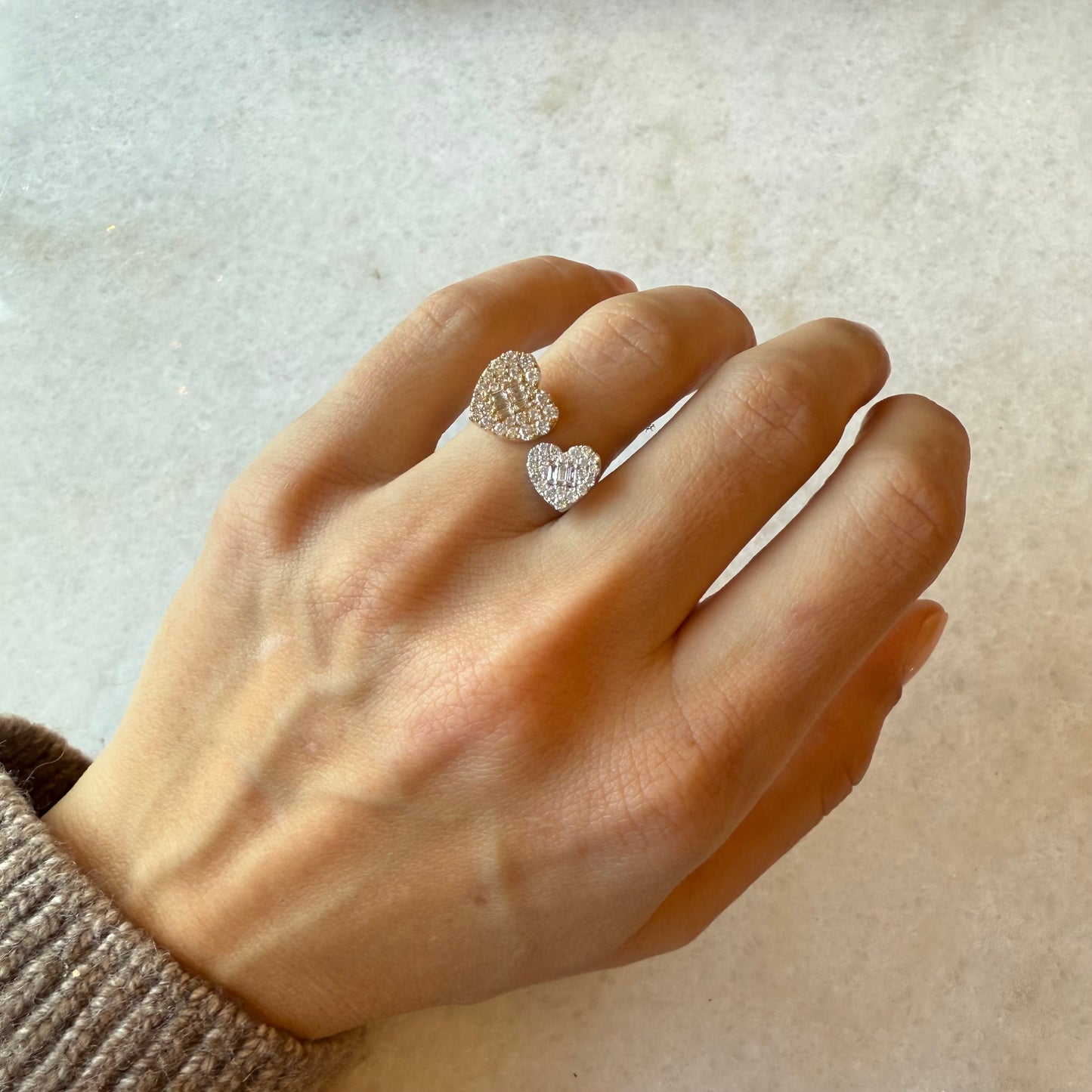 Two-Tone Diamond Hearts Open Ring