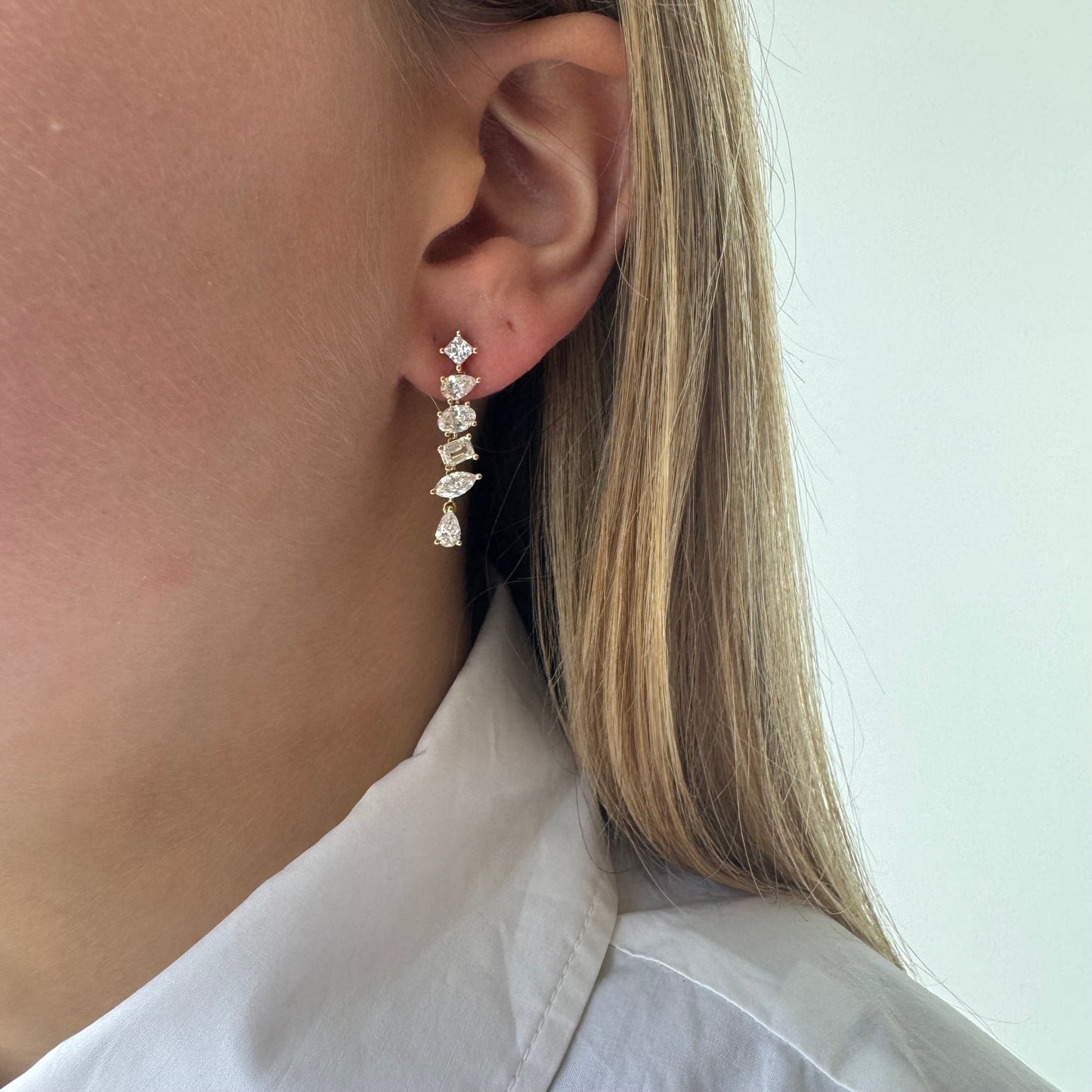 Lab Mixed Shape Diamond Drop Earrings