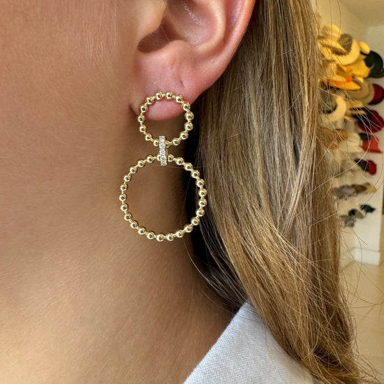 Gold Ball Discs & Diamond Link Earrings