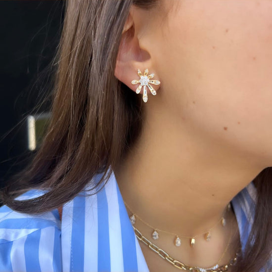 Abstract Petal Earring With Diamond Petals & Diamond Center