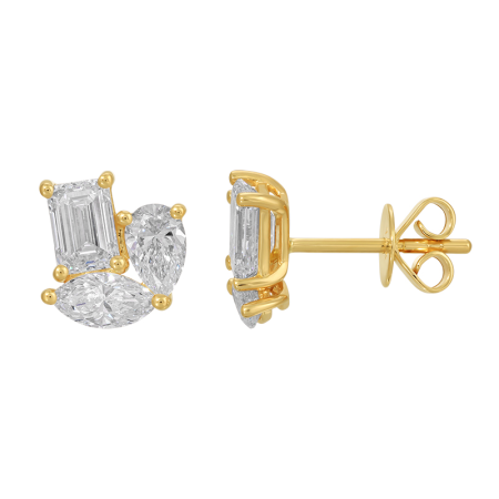 3 Stone Mixed Shape Lab Diamond Earrings