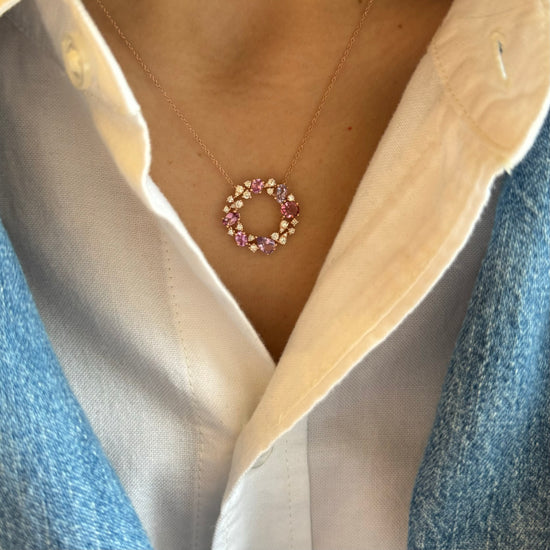 Pink Precious Stones Circle Necklace