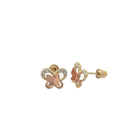 Gold & Crystal Butterfly Screwback Earrings