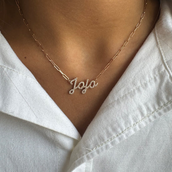 Diamond Name Necklace on Baby Rectangle Chain