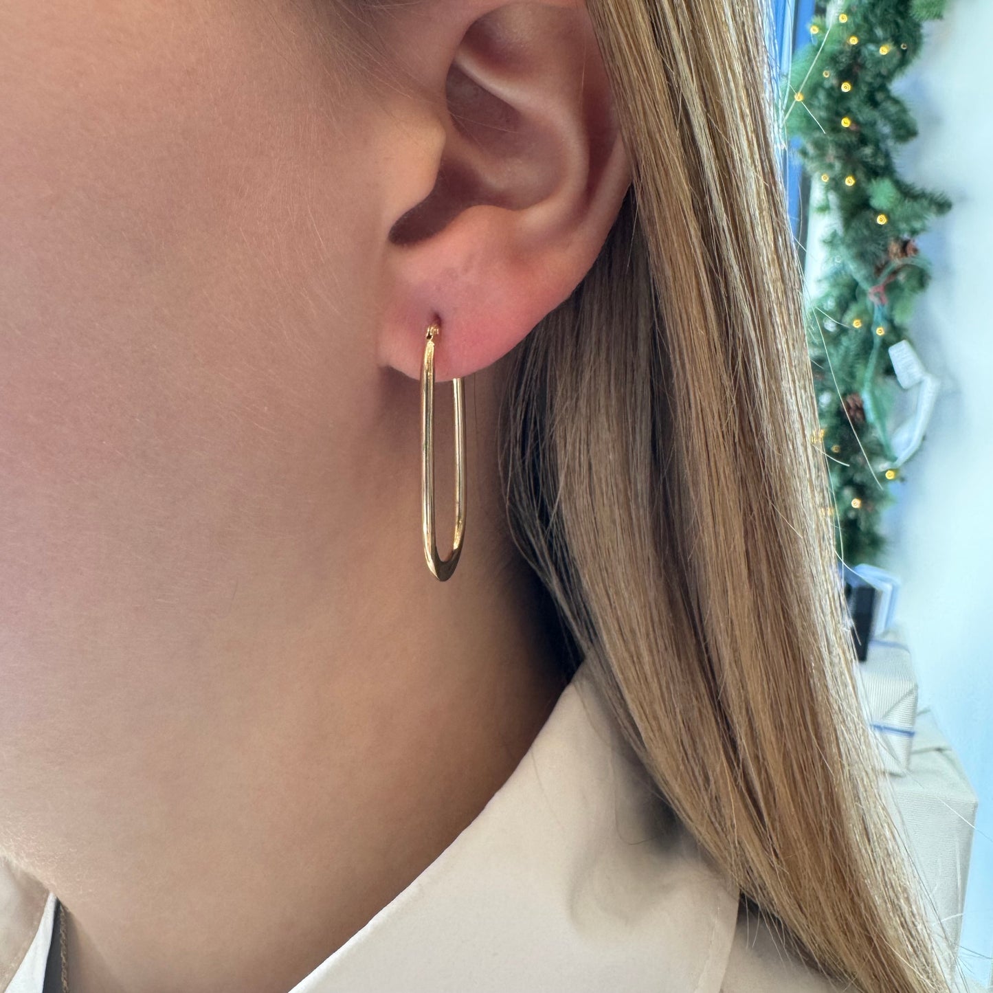 Long Gold Oval Hoops
