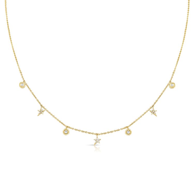 Dainty Hanging Bezel Diamond & Star Chain Necklace