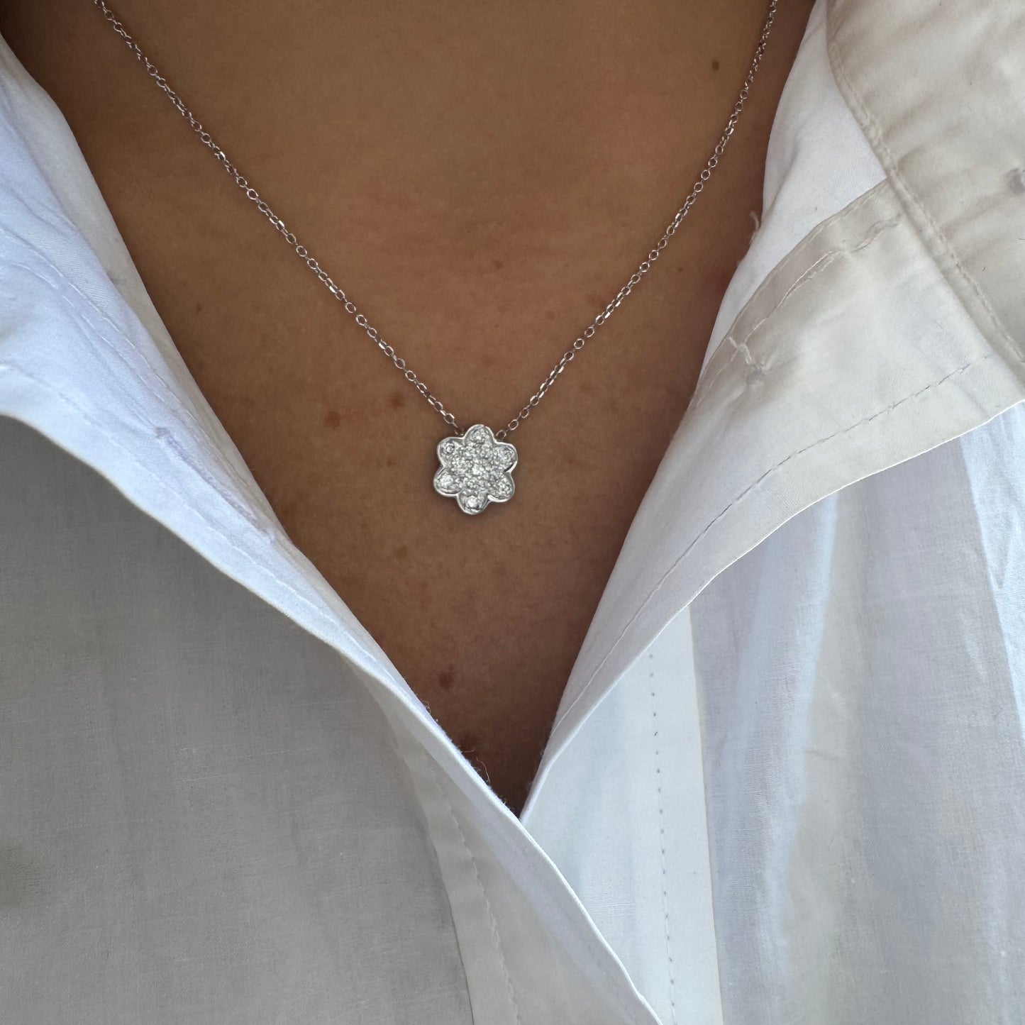 Pave Diamond Flower Necklace