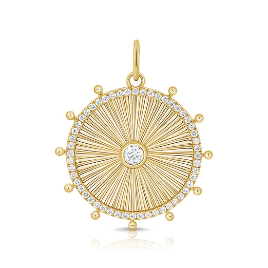 Load image into Gallery viewer, Round Diamond &amp;amp; Gold Ray Disc Charm
