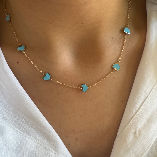 Small Colored Stone Heart Necklace