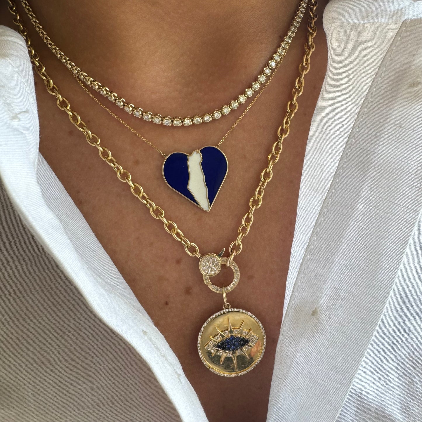 Mini Circle Link Necklace With Double Sided Diamond Clasp