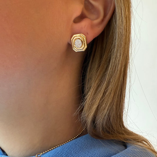 Gold Double Bezel Oval Earrings