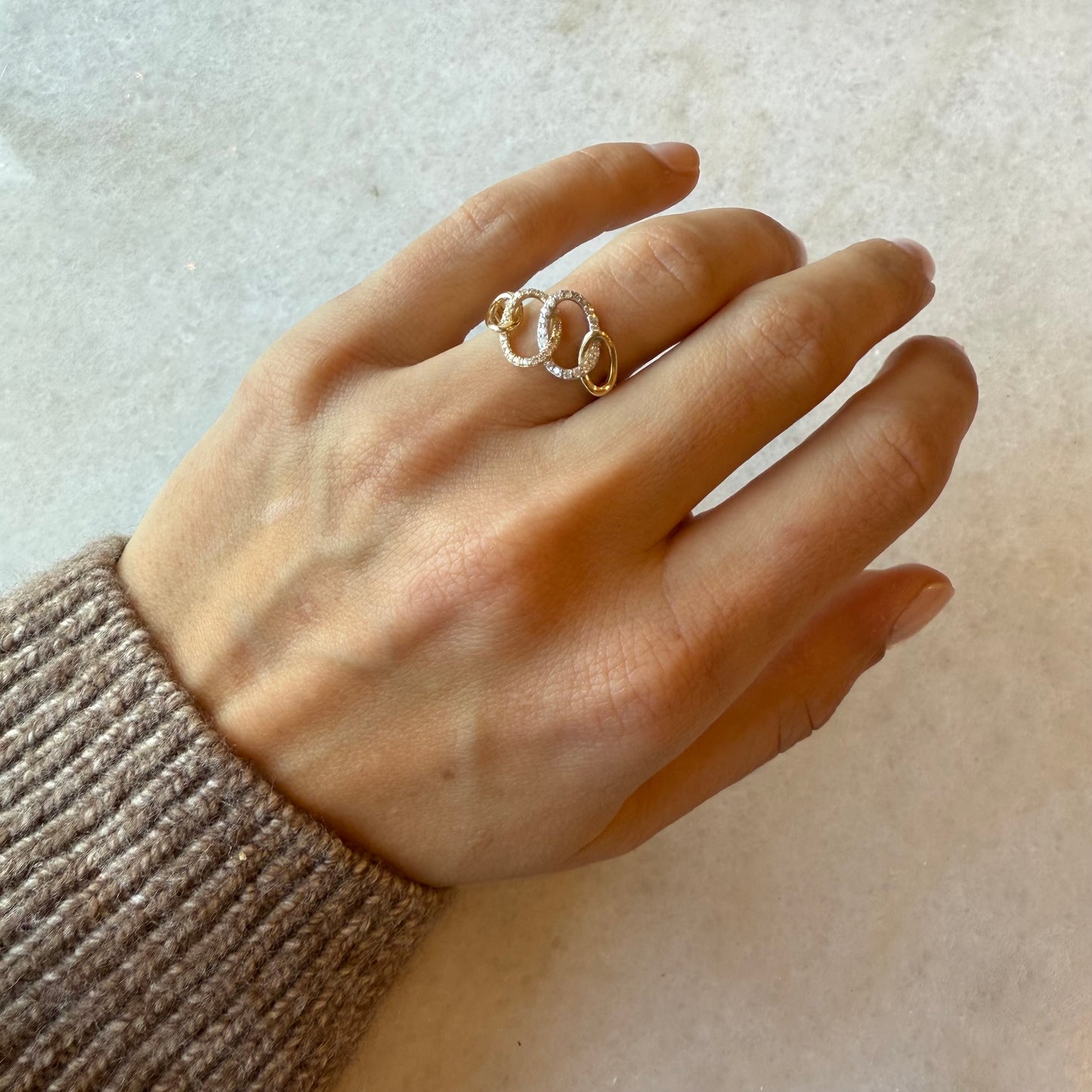 Gold & Pave Diamond Interlocking Ovals Ring