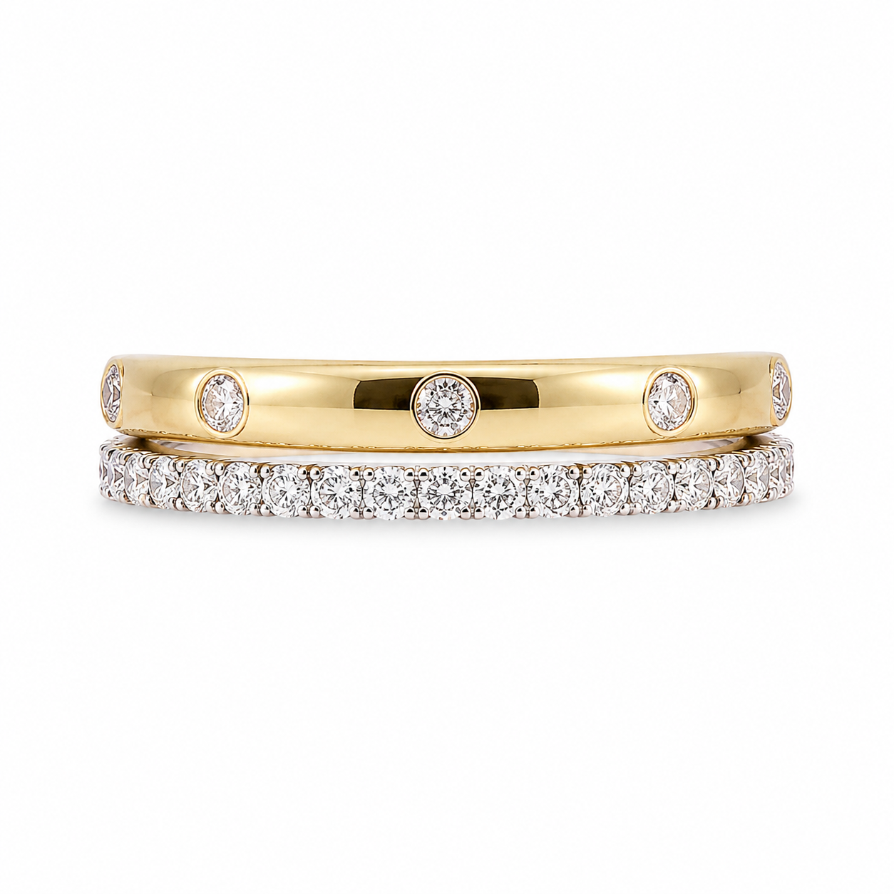 Double Row Pave Diamond & Gold Scattered Ring