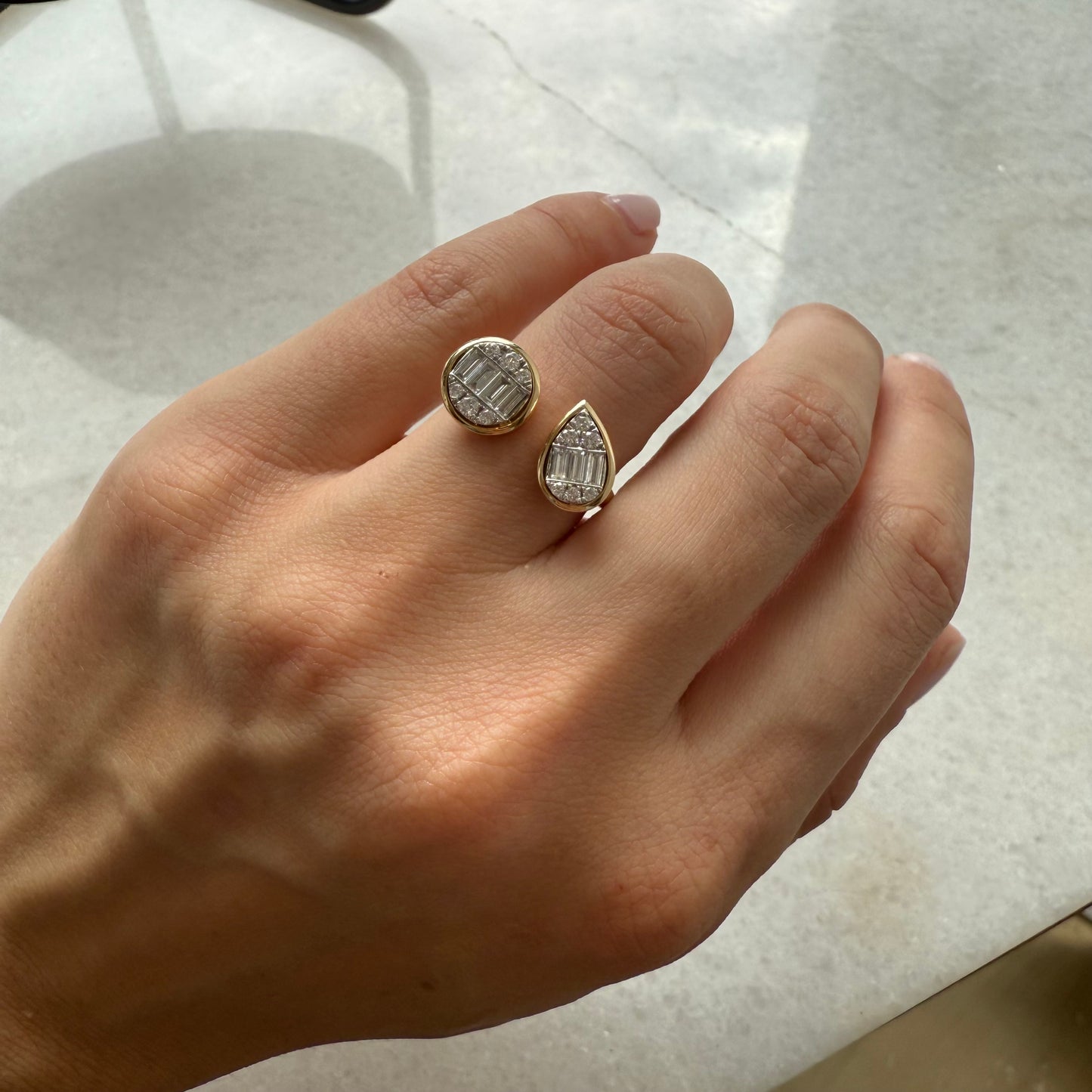 Cluster Diamond Bezel Pear & Round Ring