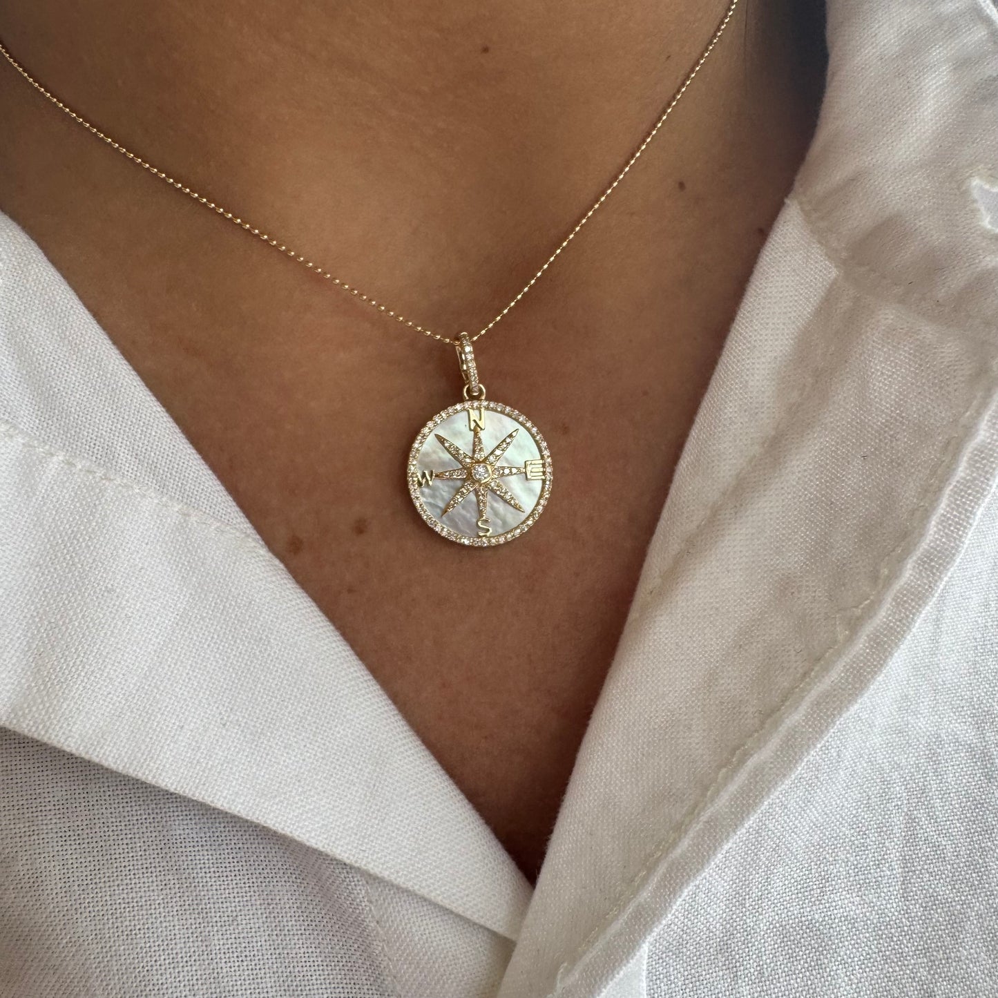 Small Diamond & Mother of Pearl Compass Charm
